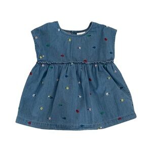 Hanna Andersson Embroidered Floral Chambray Babydoll Top 6/7